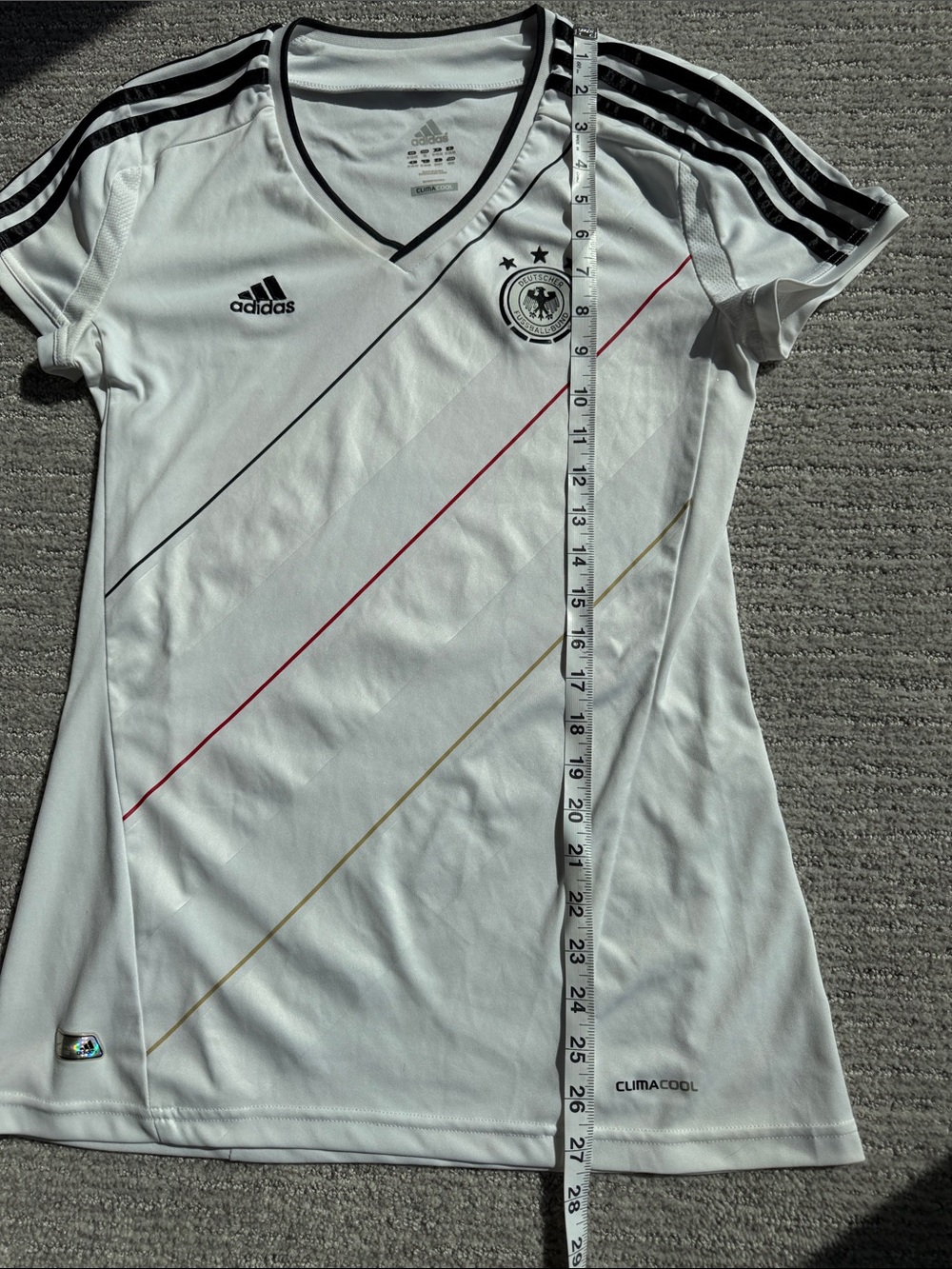 Women's V-Neck Germany Soccer Jersey with German Flag Stripes - Picture 5 of 7